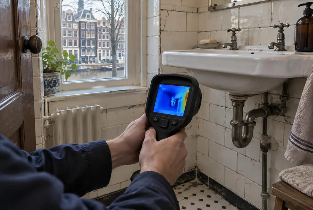 Lekdetectie Pijnacker – badkamer met oude leidingen achter de tegels