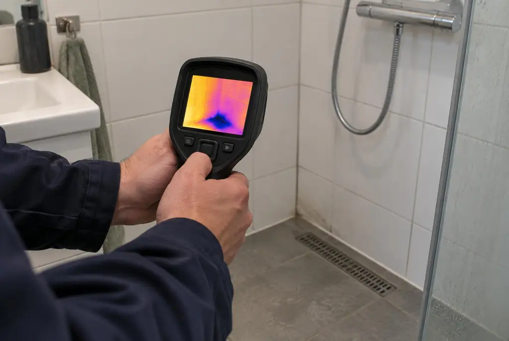 Lekdetectie Pijnacker – lekdetectiespecialist met warmtebeeldcamera in een badkamer