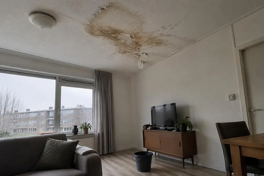 Lekdetectie Pijnacker – vochtplek op het plafond onder een badkamer